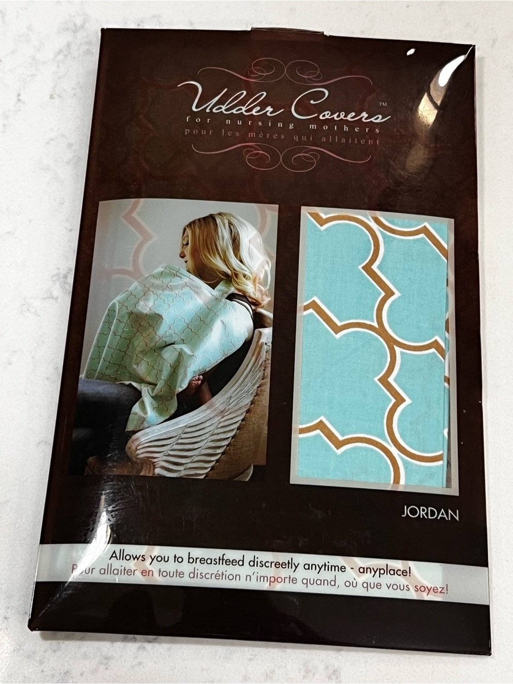 Udder Covers Nursing Cover in Aqua and Tan Geometric Print